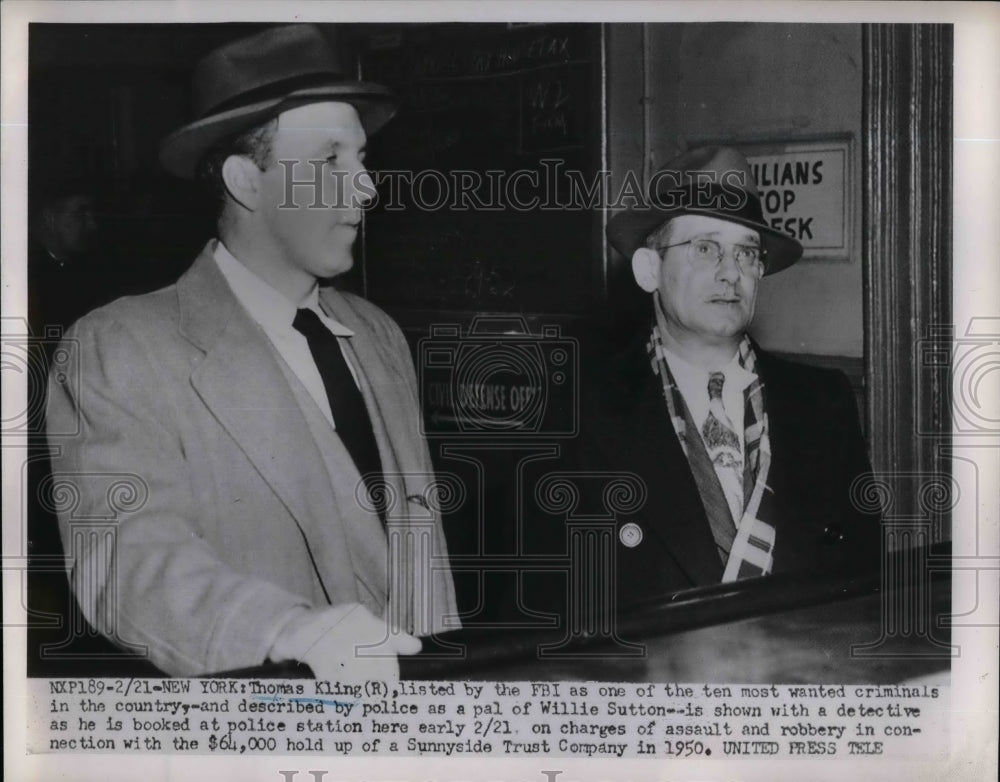 1952 Press Photo FBI 01 most wanted Thomas Kling in custody - nea33515 - Historic Images