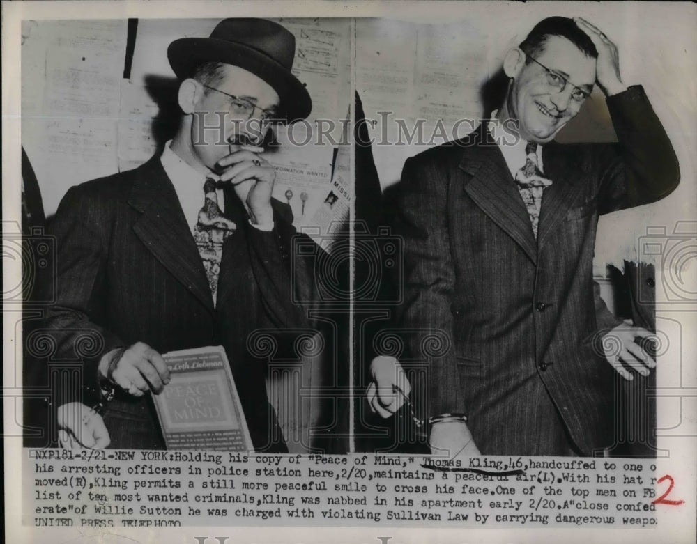 1952 Press Photo FBI 10 most wanted Thomas Kling at his arrest - nea33517 - Historic Images
