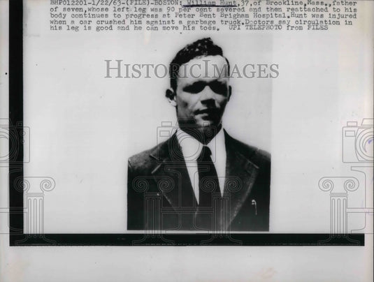 1963 William Hunt left leg servered Peter Bent Brigham Hospital - Historic Images
