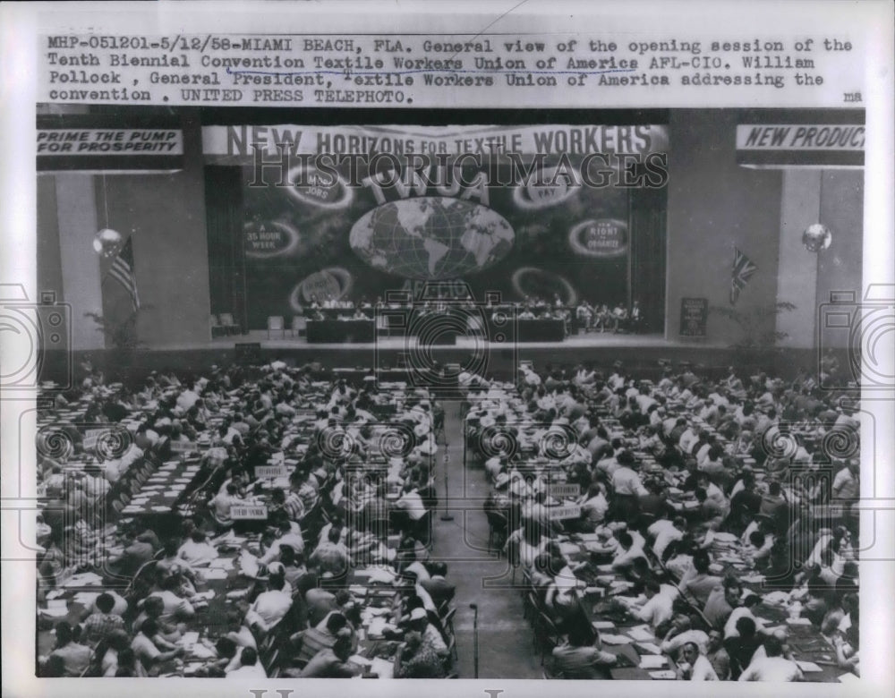 1958 Press Photo General View Of Opening Session Of Convention Textile Union - Historic Images