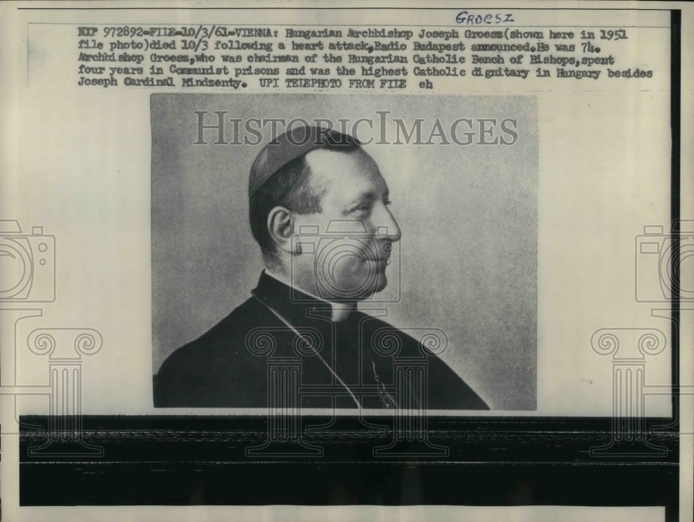 1961 Press Photo Joseph Greese, Archbishop of Hungry - nea33796 - Historic Images