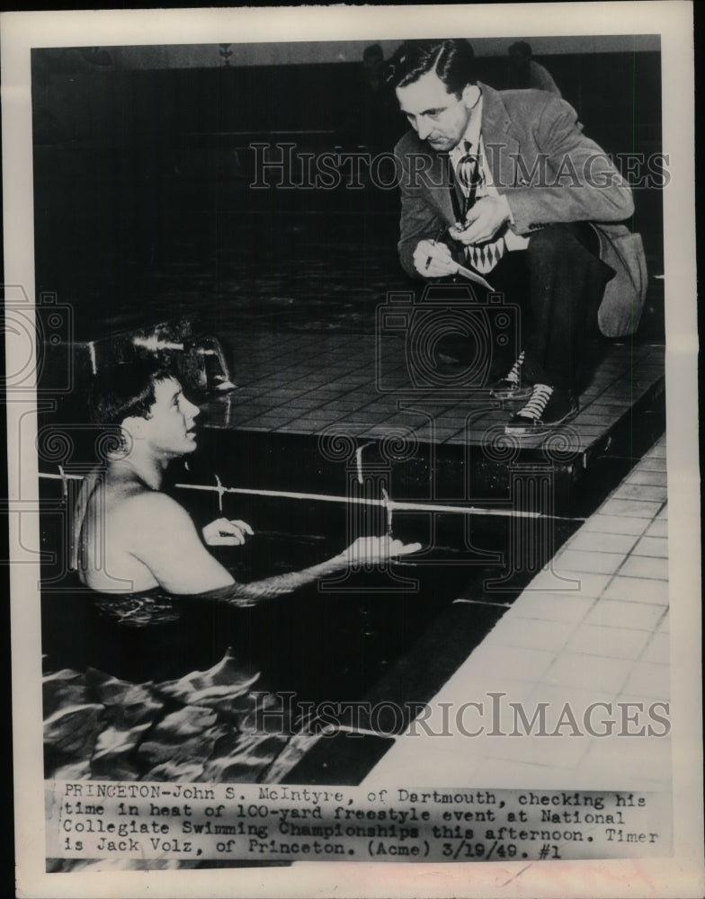 1949 Swimmer John S. McIntyre Checking Time In 100 Yard Freestyle - Historic Images