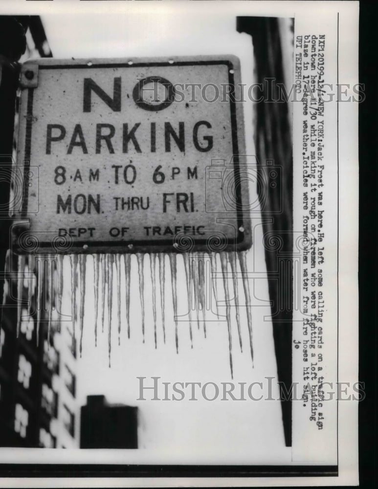 1958 No Parking sign in NYC covered in icicles  - Historic Images