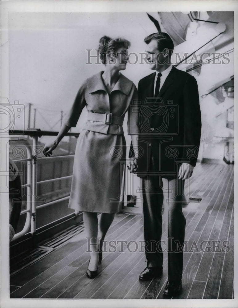 1959 Bride &amp; Hubby on Deck fro Stroll - Historic Images