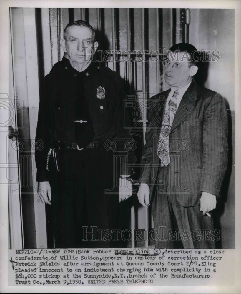 1959 Press Photo Bank Robber Thomas Kling &amp; Correction Officer Patrick Shields - Historic Images