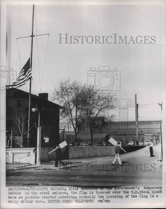 1952 U.S. Steel Plant Employees Holding Signs Protesting  - Historic Images