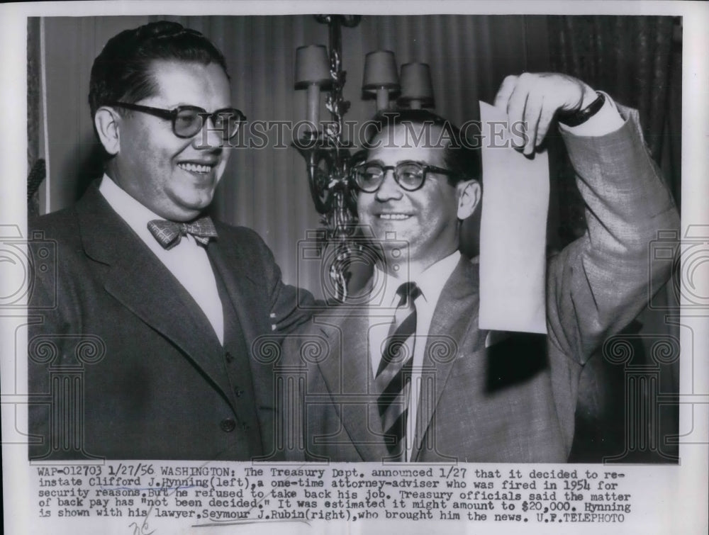 1956 Press Photo Clifford J. Hynning, Former Attorney Adviser, Seymour J. Rubin - Historic Images