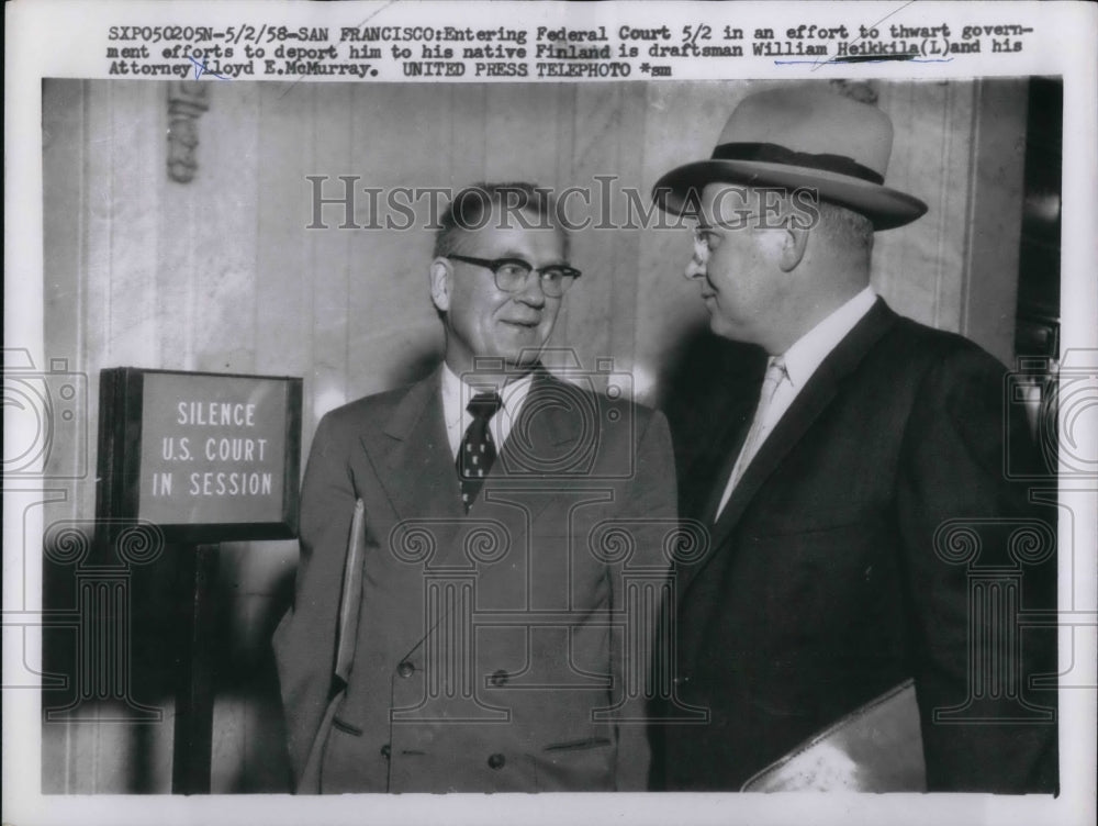 1958 Press Photo William Heikkila with his attorney Lloys E. McMurray - Historic Images