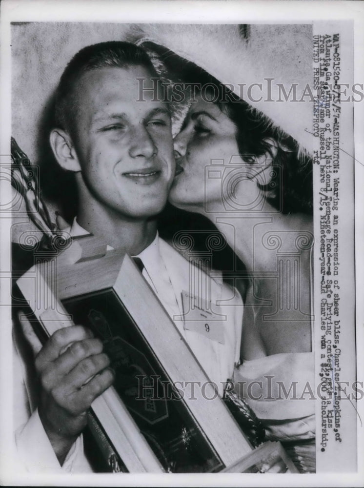 1957 Press Photo Charles E. Hopkins &amp; actress Jane Russell - nea34629-Historic Images