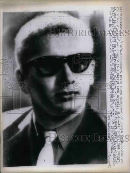 1964 Press Photo Joseph Dahan, Gagged and Drugged in Arab Republic Trunk - Historic Images