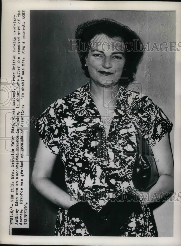 1950 Press Photo Beatrice Helen Eden Recently Divorced Anthony Eden - Historic Images