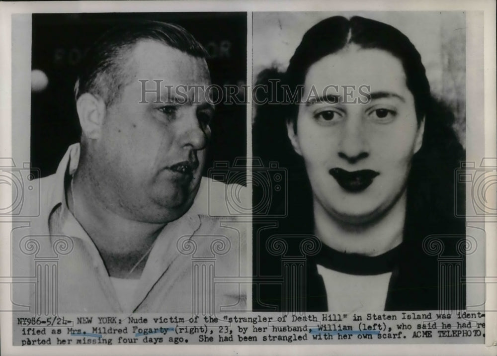 1951 Press Photo Victim of "Strangler of Death Hill" Mildred Fogarty & Husband - Historic Images