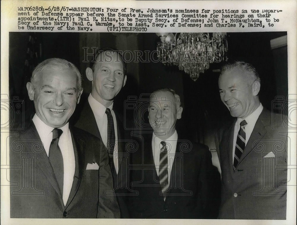 1967 Press Photo Pres. Johnson Nominees Paul Nitze, John T. Mcnaughton, Paul - Historic Images