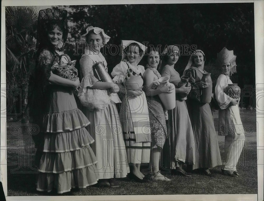 1933 Press Photo Court of Queen Tournament of Roses, T. Scott, R. Britt, Moore-Historic Images