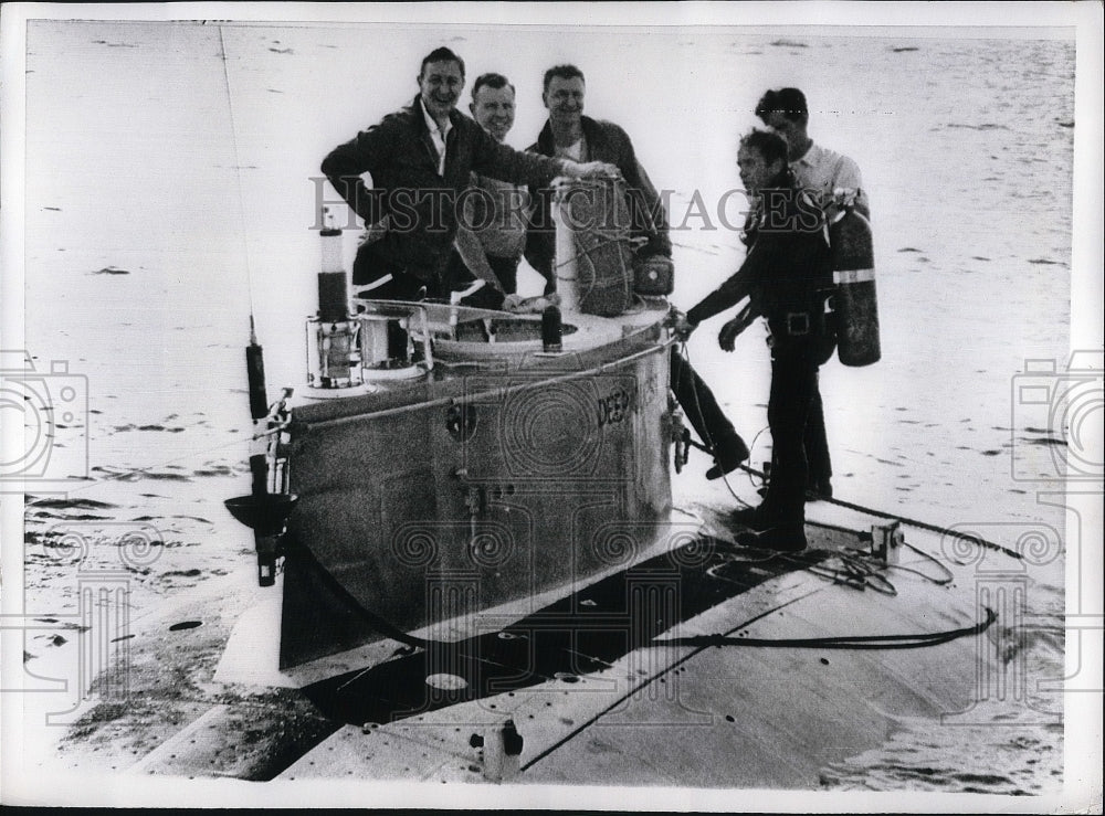 1969 Press Photo &quot;Deep Quest&quot; sub &amp; Capt HE Fugl Svendsen,L Shumaker,D Saner-Historic Images