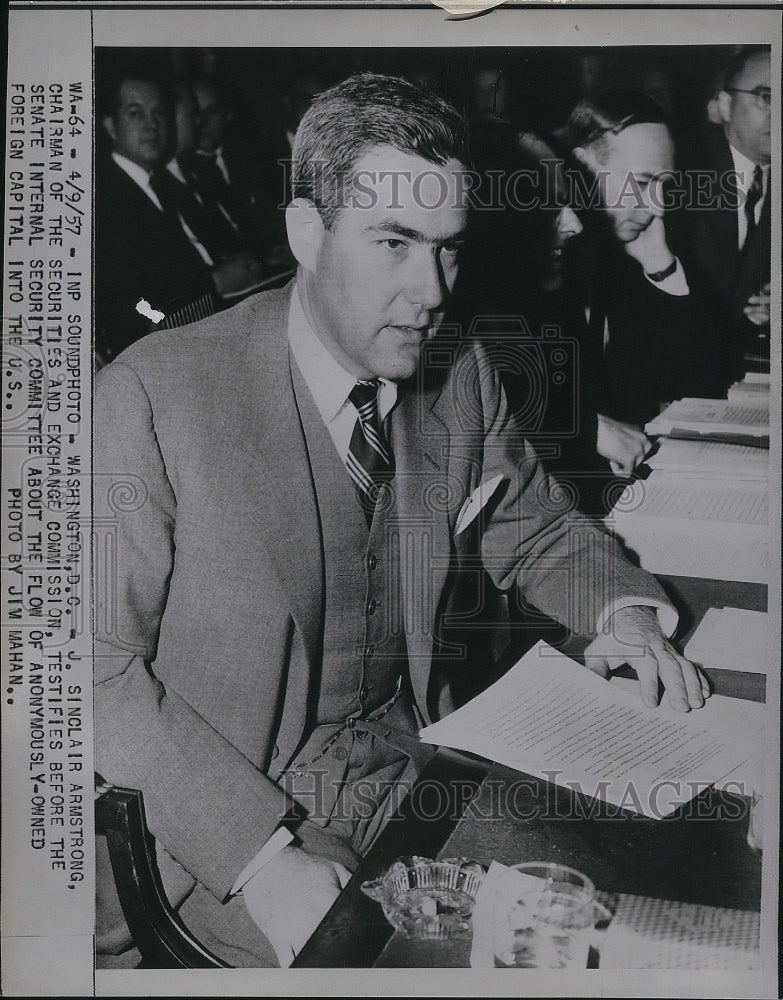 1957 Press Photo J,Sinclair Armstrong, Chairman Securities & Exchange Commission - Historic Images