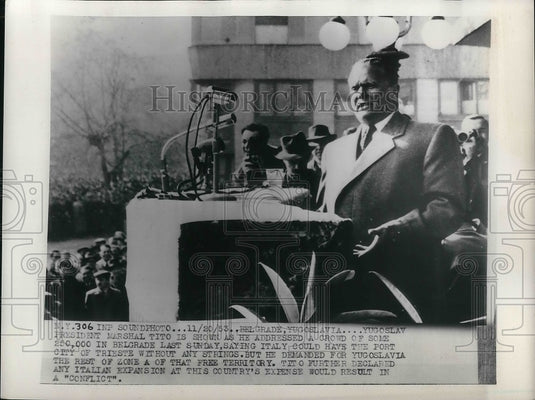 1953 Press Photo Pres. Marshal Tito Addressed Crowd in Belgrade - Historic Images