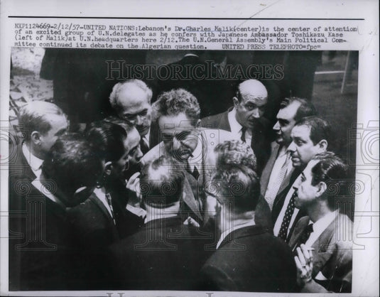 1957 Press Photo Lebanon's Dr Charles Malik & Japan Ambass Kase - nea37087 - Historic Images