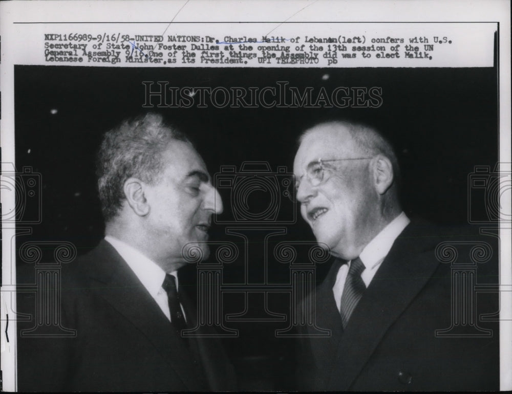 1958 Press Photo Lebanon&#39;s Dr Charles Malik &amp; Sec of State John Foster Dulles-Historic Images