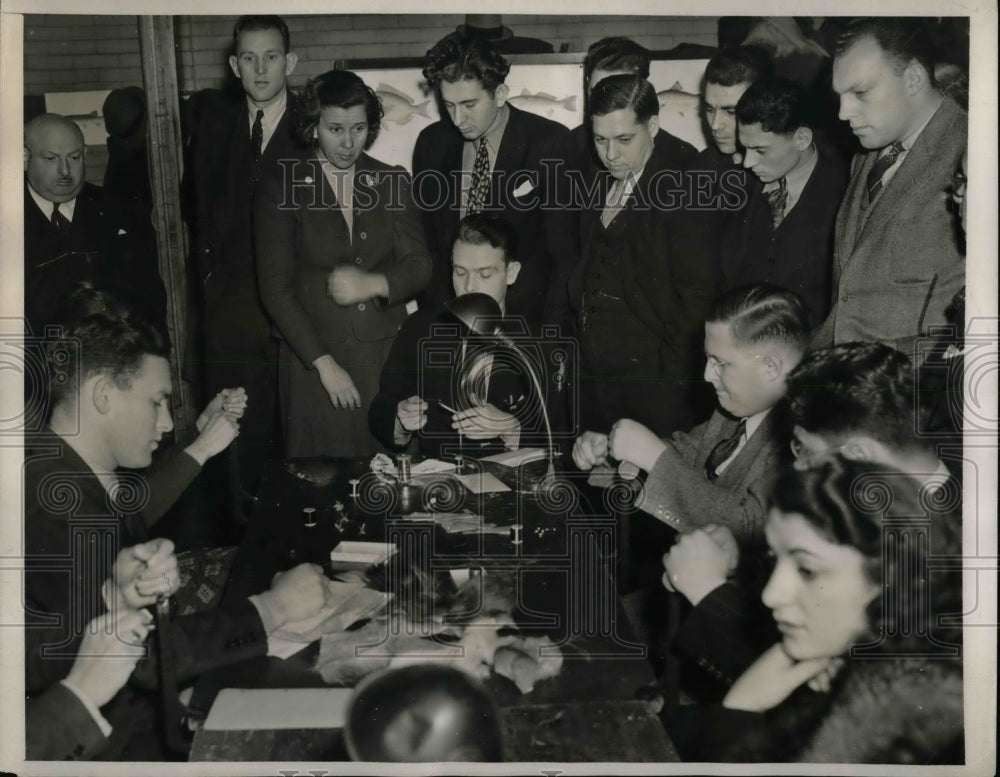 1939 Press Photo Columbia U &amp; class on making fishing lures - nea37156 - Historic Images