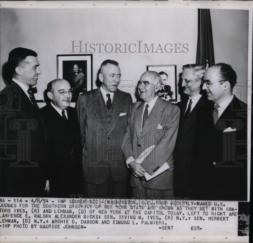 1954 Press Photo Senators Ives, Lehamn,Walsh,Bicks,Dawson,Palmieri - nea37330 - Historic Images