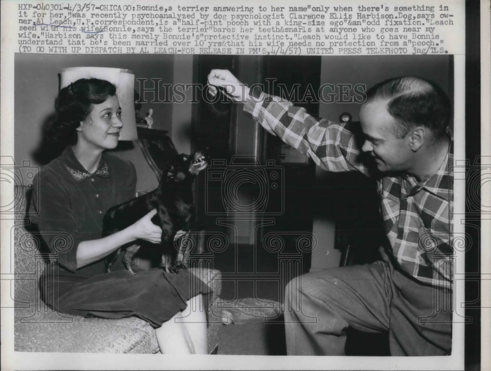 1957 Al, Bonnie Leach, United Press Correspondent, Pet Terrier Dog - Historic Images