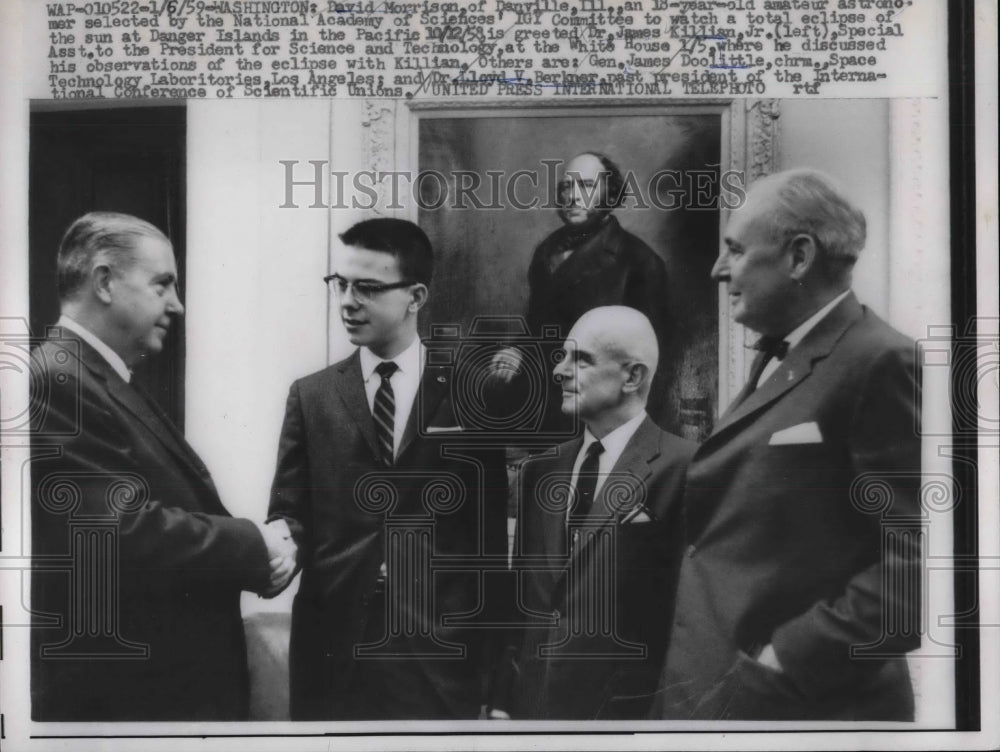 1959 Press Photo D Morrison, Dr J Killian Jr,Gen J Doolitle,Dr L Berkner - Historic Images