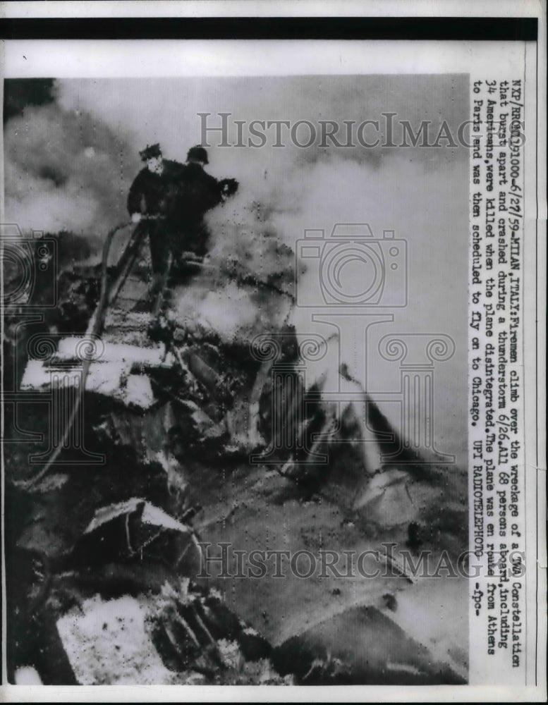 1959 Firemen in Wreckage TWA Plane Crashed From Thunderstorm Italy - Historic Images