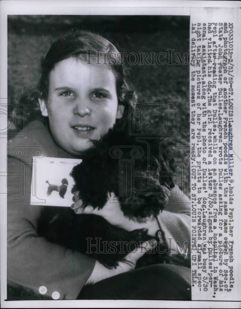 1959 Press Photo Laughren Miller Holds French Poodle Pepe &amp; Photo Of Poodle - Historic Images
