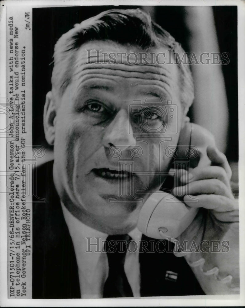 1968 Press Photo Gov.John A.Love of Colorado on telephone in his office.-Historic Images