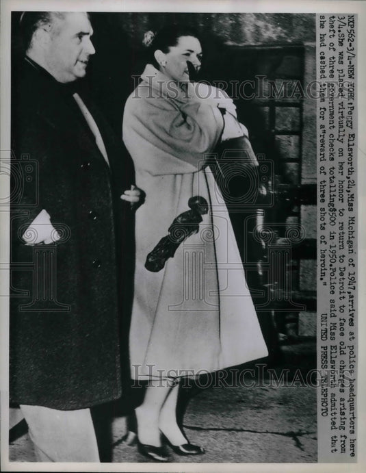 1952 Press Photo Ms.Michigan Peggy Ellsworth charged for Theft of 3 Gov't Checks - Historic Images