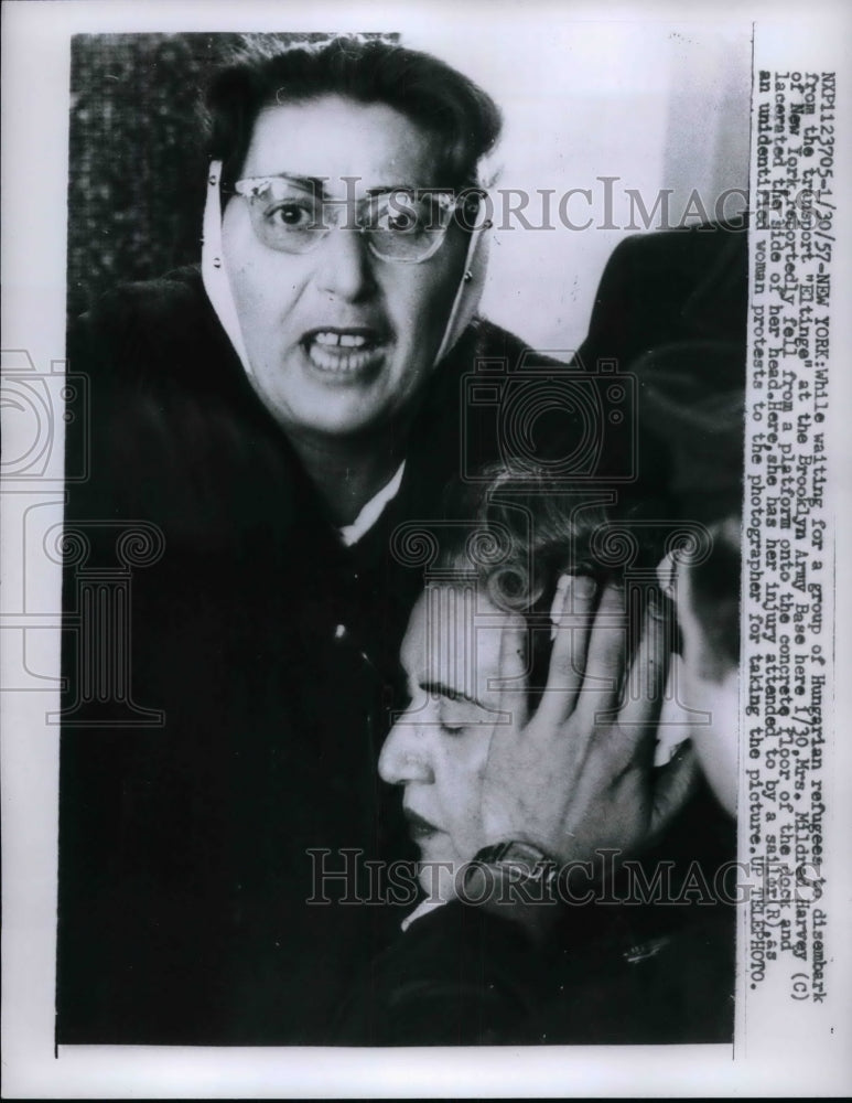 1957 Press Photo Brooklyn Army base Mrs. Mildred Harvey fell - nea37933 - Historic Images