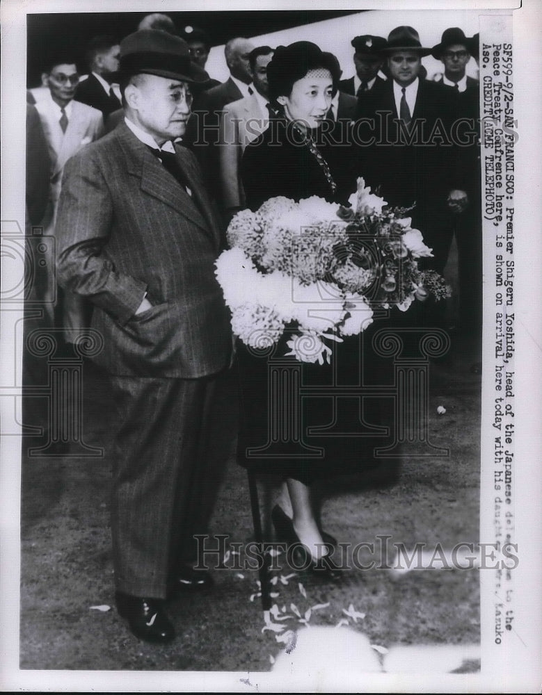 1951 Press Photo Japanese Prime Minister, Shigeru Yoshida &amp; daughter - nea38011 - Historic Images