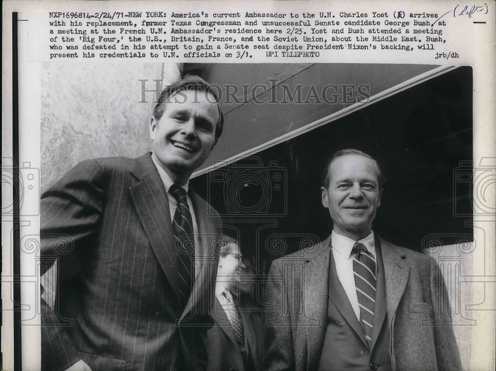 1971 Ambassador Charles Yost &amp; Congressman George Bush In New York - Historic Images