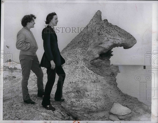 1955 Peggy D'Arcy & Dolores Harrington with Ice Formation - Historic Images