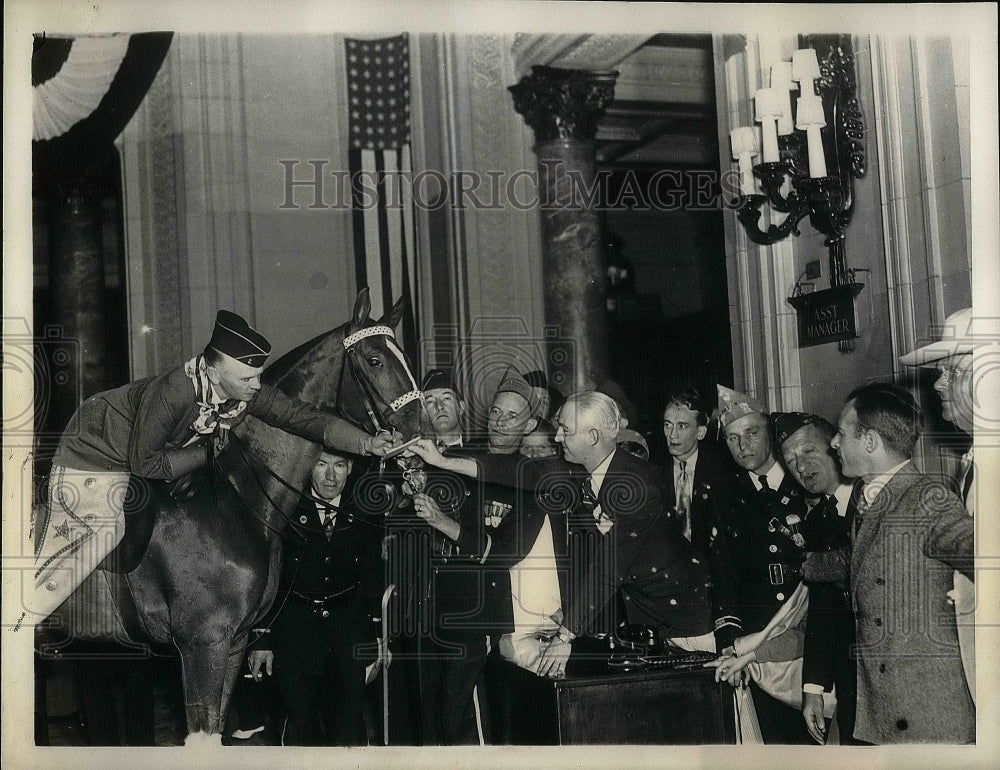 1938 J Barleycorn Allcorn Riding Horse in Hotel  - Historic Images