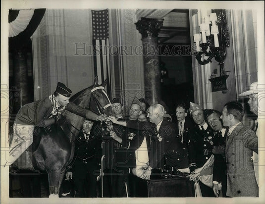 1938 J Barleycorn Allcorn Riding Horse in Hotel  - Historic Images