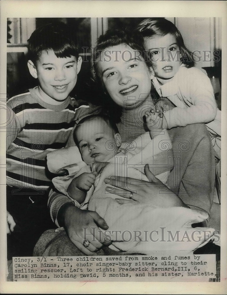 1948 Press Photo Babysitter Carolyn Binns Saves Children Frederick Bernard III-Historic Images