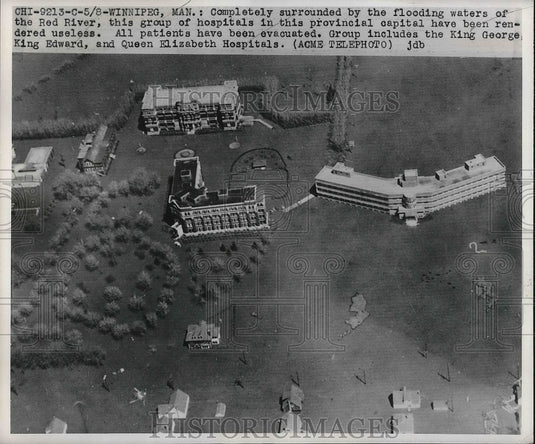 1959 Press Photo Hospitals in Winnnipeg surrounded by floods of Red River . - Historic Images