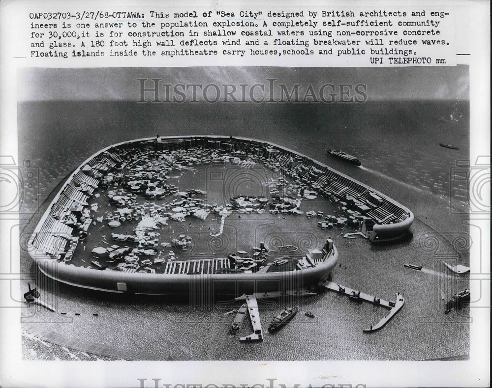 1968 Model of Sea City designed by British Architects, Engineers - Historic Images