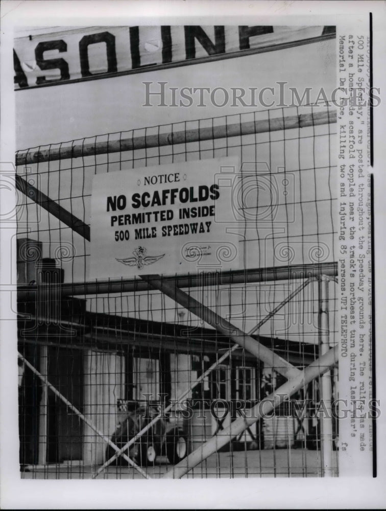 1961 Press Photo No Scaffold Sign at 500 Mile Speedway - nea39336 - Historic Images