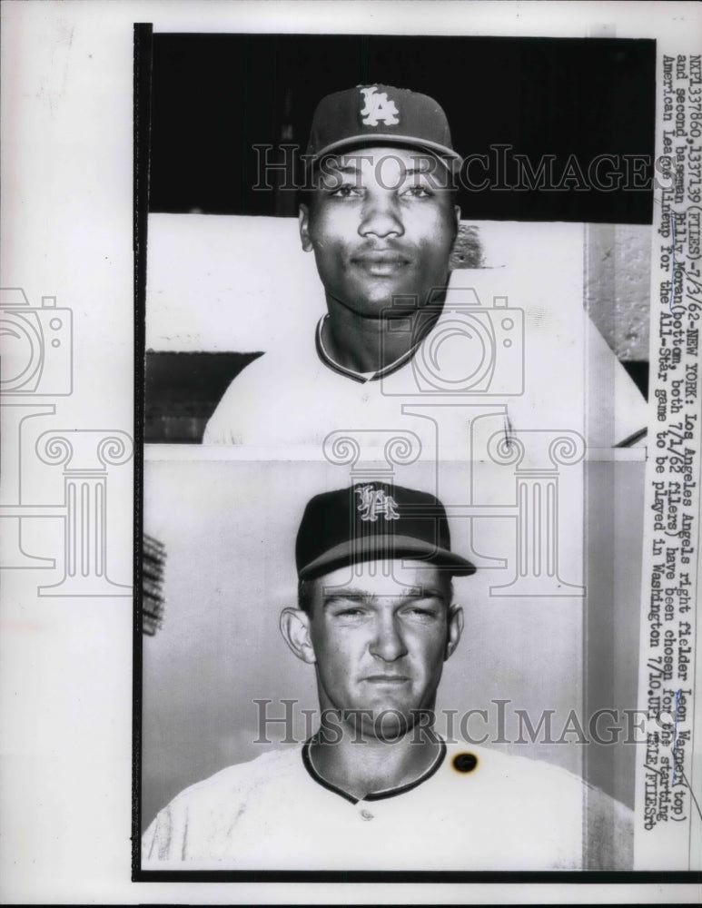 1962 Press Photo Leon Wagner, Billy Moran, Los Angeles Angels - nea39508 - Historic Images