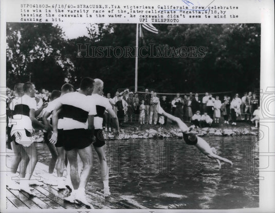 1960 Press Photo Victorious California Crew Wins Regatta Race in Syracuse, NY - Historic Images