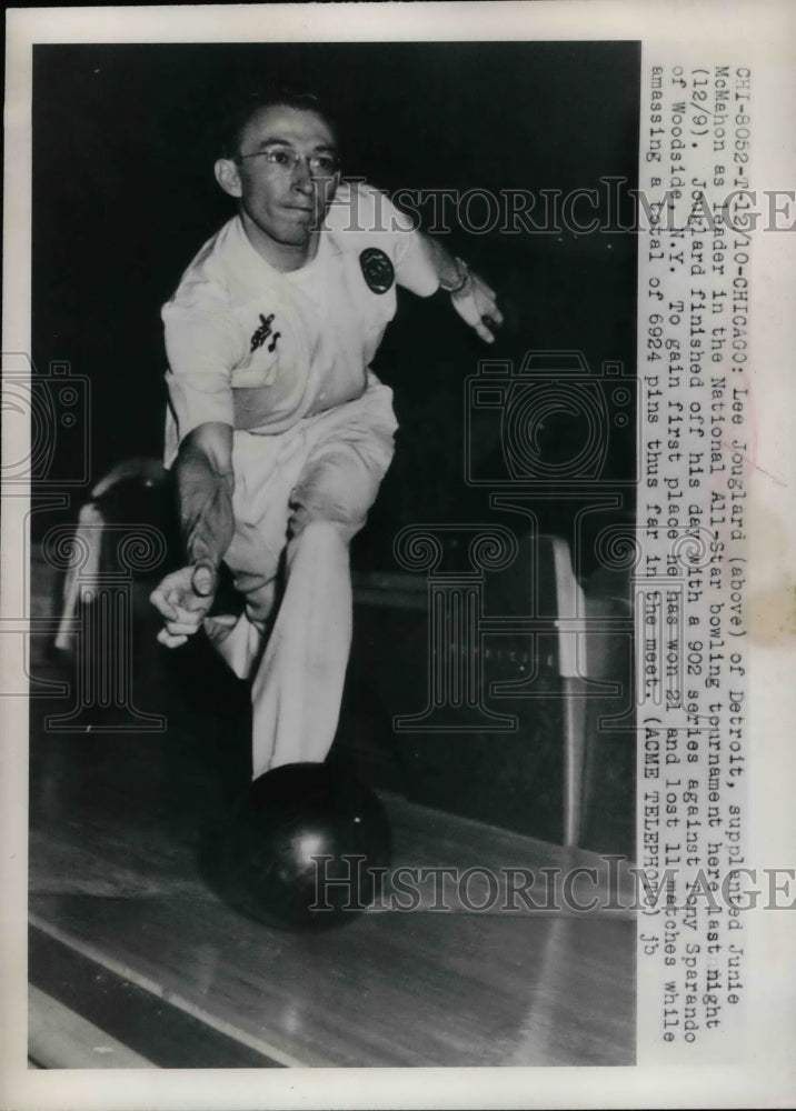 1949 Press Photo Lee Jouglard, Bowler in National All-Star Bowling Tournament - Historic Images