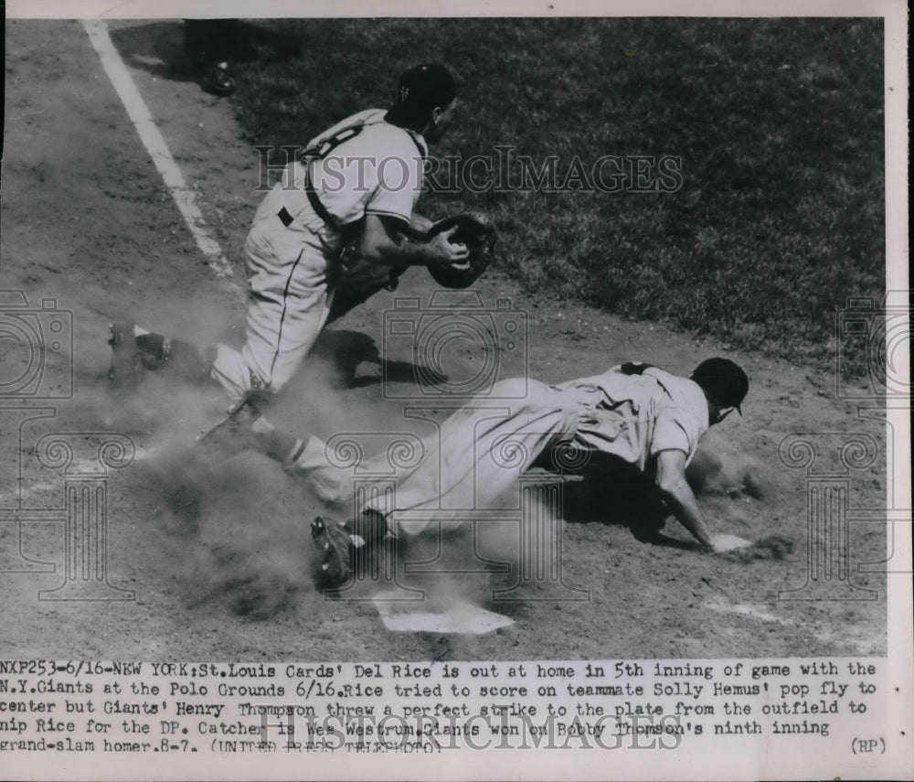 1952 Press Photo Del Rice of St. Louis Cardinals, Wes Westrum of Giants-Historic Images