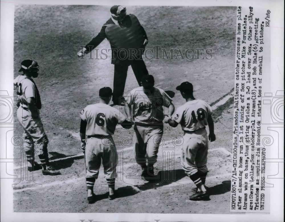 1955 Gus Triandos of Baltimore Crosses Plate from Home Run - Historic Images