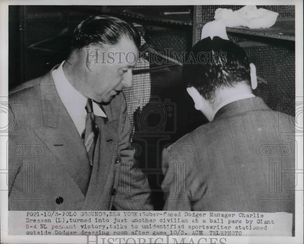 1951 Press Photo Manager Charlie Dressen of Brooklyn Dodgers - nea40042 - Historic Images