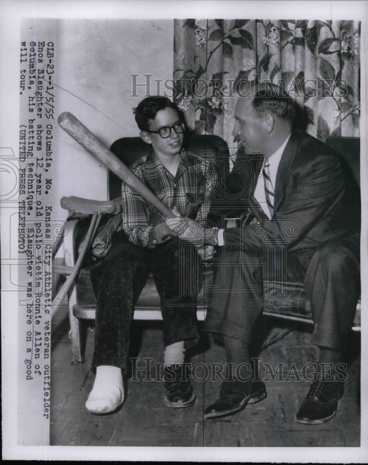 1955 Press Photo Kansas City Athletic Enos Slaughter Ronnie ALlen - Historic Images
