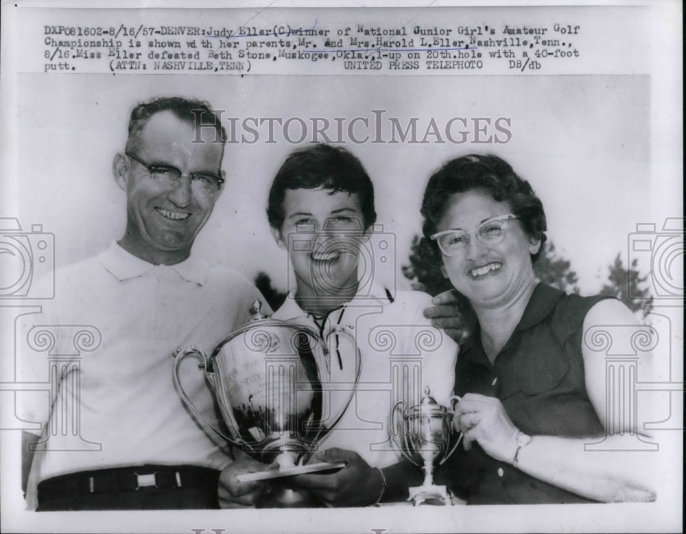 1957 Press Photo Judy Eller Wins National Junior Girl&#39;s Amateur Golf - Historic Images