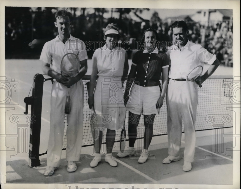 1934 Press Photo George Lott, Jr., Mrs. R.H. Hassler, F. LeBoutillier, Tennis - Historic Images